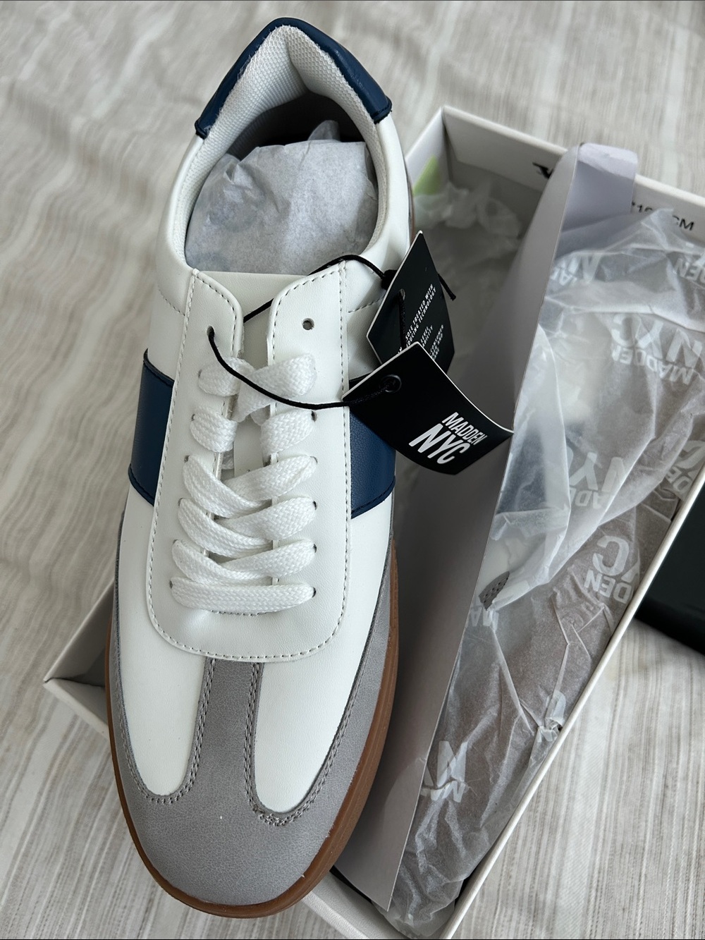 Madden Men’s White, Navy & Gray Casual Low-Top Sneaker